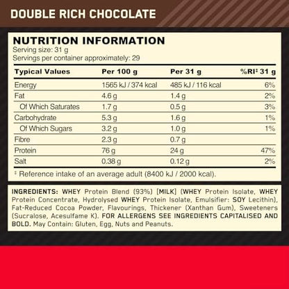 Optimum Nutrition Gold Standard 100% Whey Protein Powder, 899 g