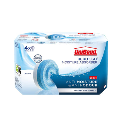 UniBond AERO 360° Moisture Absorber Neutral Refill Tab, 450 g, Pack of 4