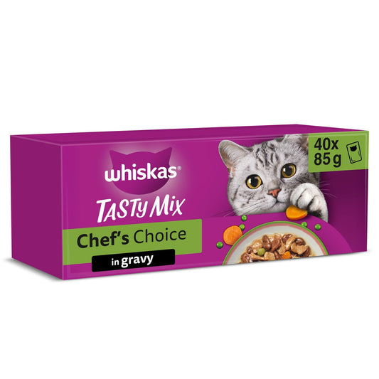 whiskas Tasty Mix 1+Chef´s Choice in Gravy 40x85g Pouches, Adult Cat Food