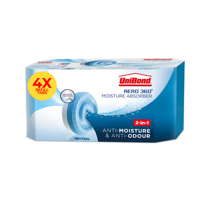 UniBond AERO 360° Moisture Absorber Neutral Refill Tab, 450 g, Pack of 4