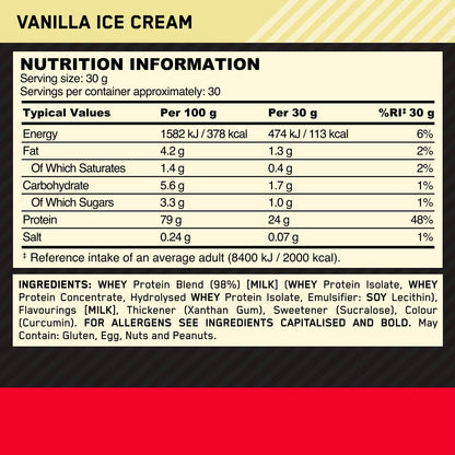 Optimum Nutrition Gold Standard 100% Whey Protein Powder, 900 g