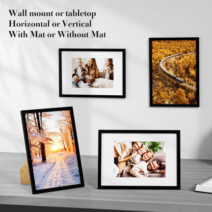 wyewye A4 Frame Wooden Photo Frames with A5 Mount, A4 Picture Frames with Stand Tabletop or Wall Hanging, A4 Black Frame Poster Frame with Plexiglass Window, Black