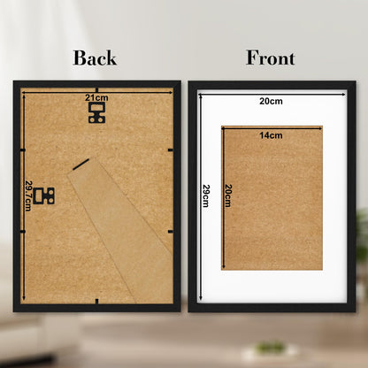 wyewye A4 Frame Wooden Photo Frames with A5 Mount, A4 Picture Frames with Stand Tabletop or Wall Hanging, A4 Black Frame Poster Frame with Plexiglass Window, Black